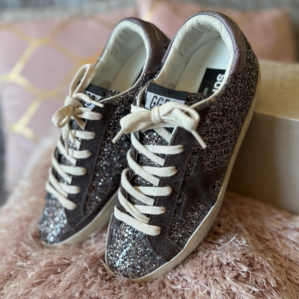 Golden Goose Super-Star Sneakers Glitter Anthracite Suede Star Size‎ 37 EUC